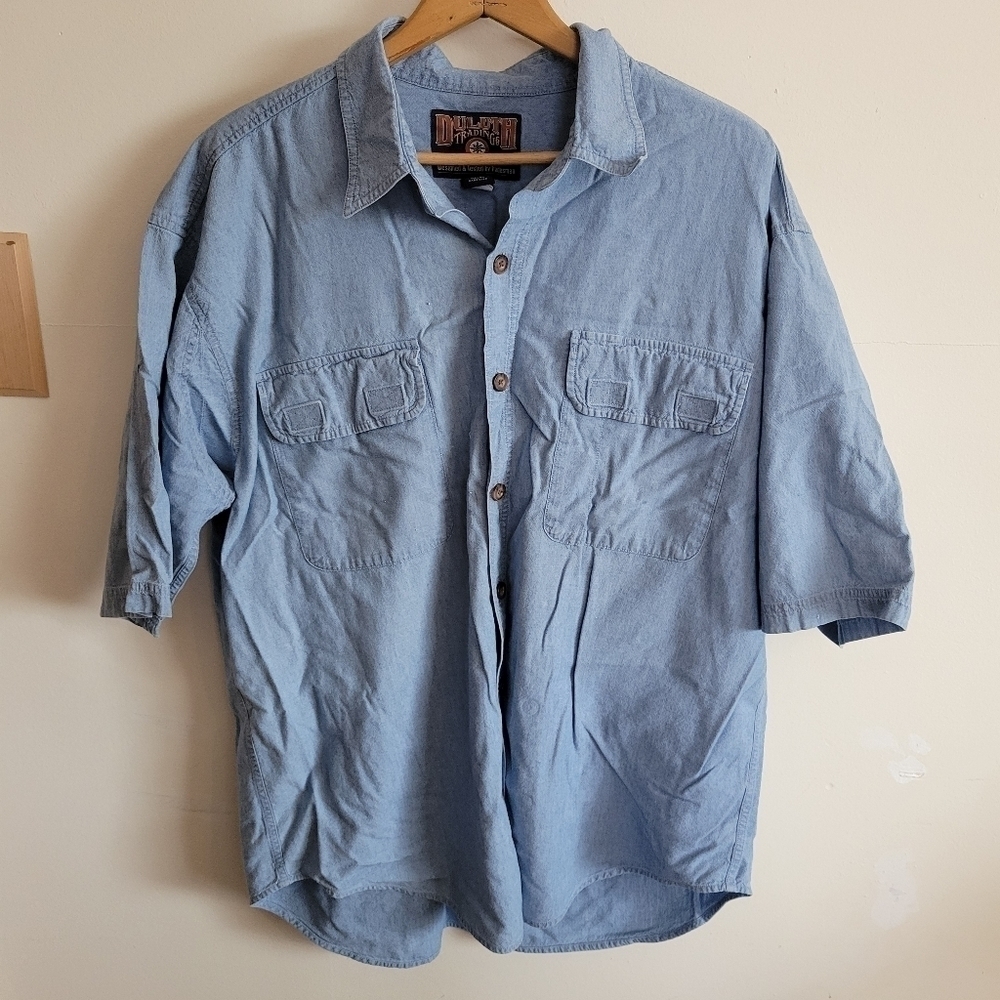 Vintage Duluth Trading Co. SHORT Sleeve Button Down Lightweight Denim Extra Larg